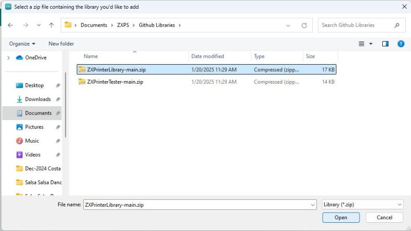 add zip zxprinterlibrary main zip
